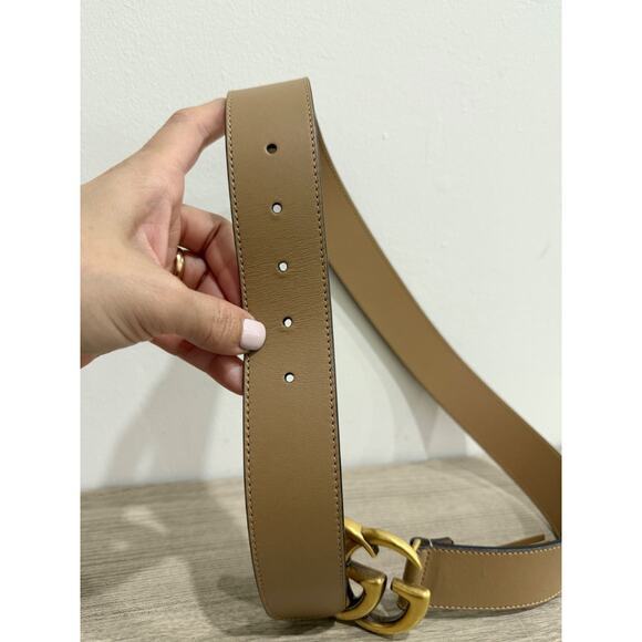 Gucci Leather Wide GG Marmont Gold Buckle Belt Tan Women's Size 75 - Picture 6 of 6